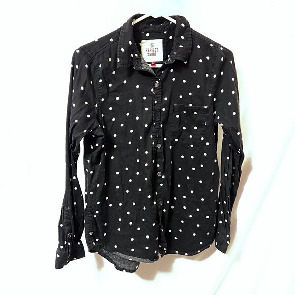 SO Tops - SO - Perfect Shirt - Black w/ White Polka Dot Button Up
